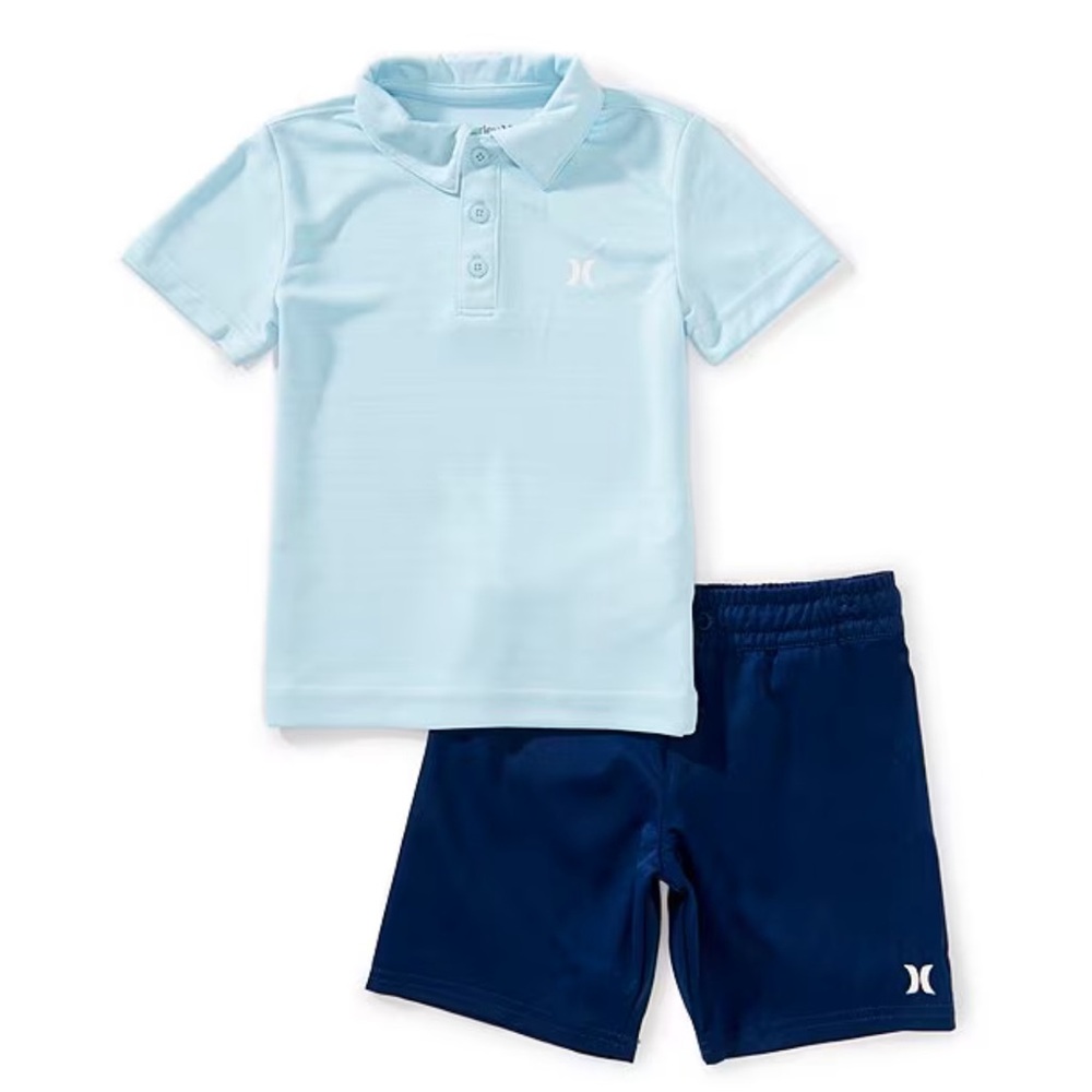 Hurley Light Blue Polo and Navy Shorts Set‎